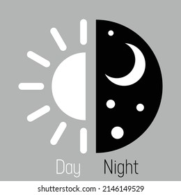 Sun and moon icon isolated on gray background. Day and night icon. Vector illustration