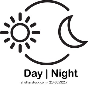 Sun and moon icon isolated on gray background. Day and night icon. Vector illustration	