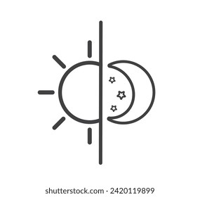 Sun and moon icon isolated on white background. Day and night. Vector illustration.