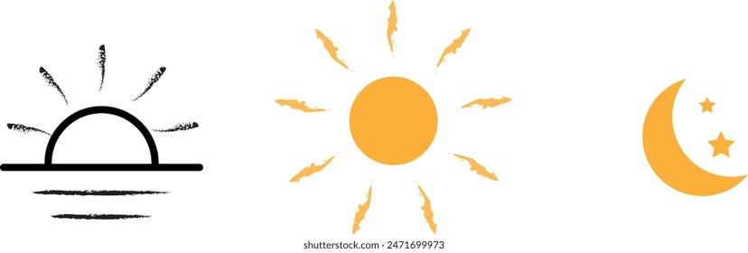 Sun and moon icon isolated on white background. Day and night. Vector illustration eps 10.