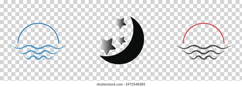 Sun and moon icon isolated on white background. Day and night. Vector illustration. Day and light thin light vector.