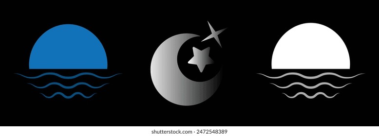 Sun and moon icon isolated on white background. Day and night. Vector illustration. Day and light thin light vector.