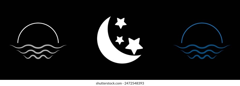Sun and moon icon isolated on white background. Day and night. Vector illustration. Day and light thin light vector.
