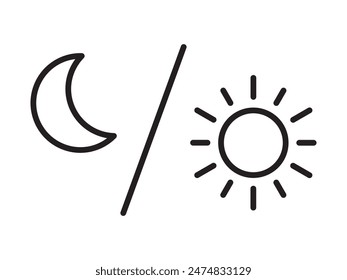 Sonne und Mond Symbol isoliert auf weißem Hintergrund. Tag und Nacht Linie Symbol. Vektorillustration.