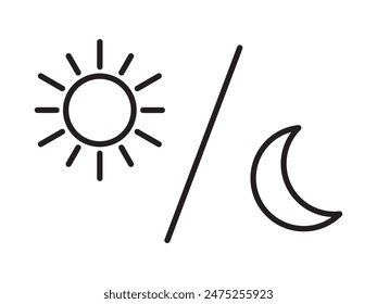 Sun and moon icon isolated on white background. Day and night line icon. Vector illustration.