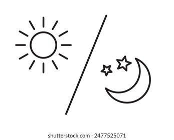 Sun and moon icon isolated on white background. Day and night line icon.