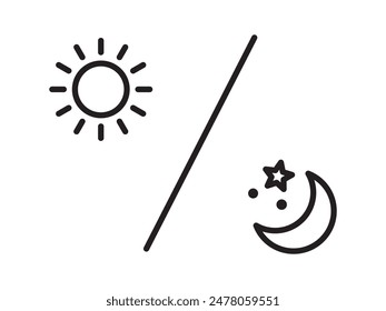 Sun and moon icon isolated on white background. Day and night line icon.