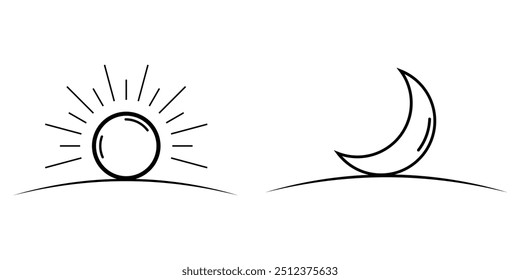 Sun and moon icon isolated on white background. Day and night line icon. design eps 10