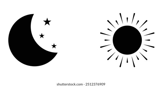 Ícone do sol e da lua isolado no fundo branco. Dia e noite. Ilustração vetorial. design eps 10