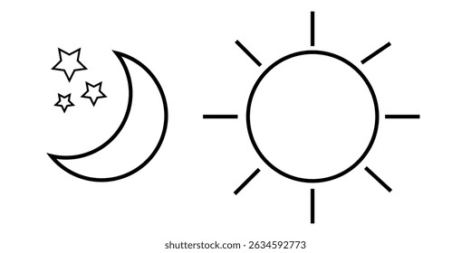 Sonne- und Mondsymbol einzeln auf weißem Hintergrund. Tag und Nacht. Vektorgrafik,eps10