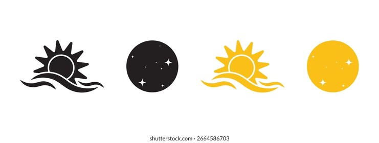 Sun and moon icon isolated on white background. Day and night. Vector illustration.