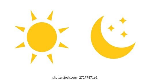 Sun and moon icon isolated on white background. Day and night icon. Vector illustration.