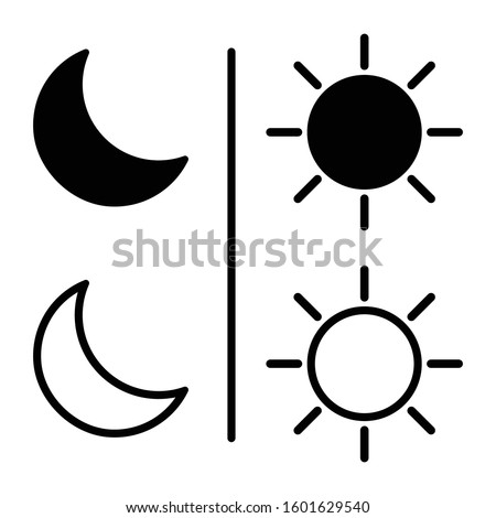 Sun and moon icon isolated on white background. Vector illustration in flat design outline stroke. Day and night weather forecast symbol.