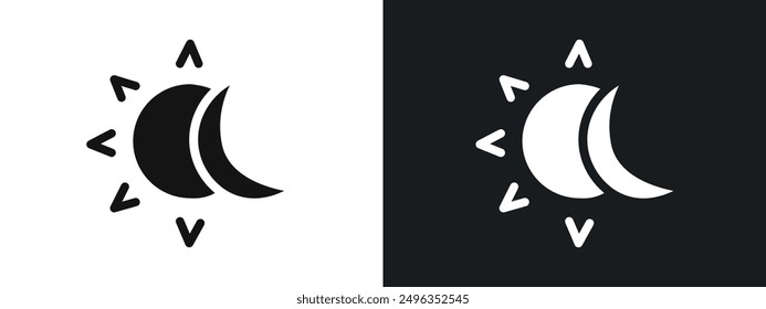 Vector de conjunto de gráficos lineales de icono de sol y luna en negro