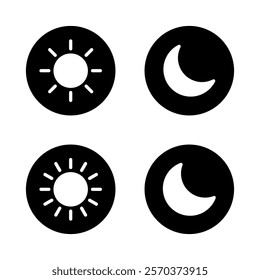 Sun and moon icon on black circle. Day and night weather forecast sign symbol