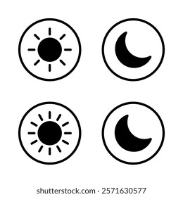 Sun and moon icon on circle line. Day and night weather forecast sign symbol