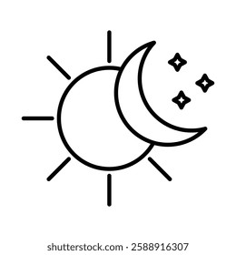 Sun and moon icon Outline vector symbol sign