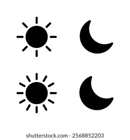 Sun and moon icon set. Day and night weather forecast sign