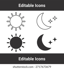 Symbol für Sonne und Mond, das Tag- und Nachtwetterzyklen in Umrissen und Silhouetten darstellt