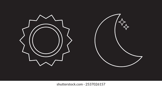 sol y luna Iconos de conjuntos de neón blanco y negro