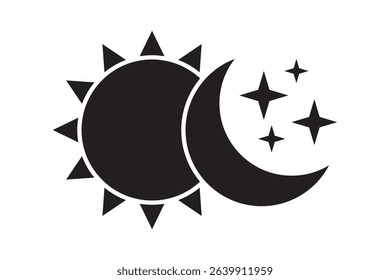 Sun and moon icon. Sun and moon solid black symbol