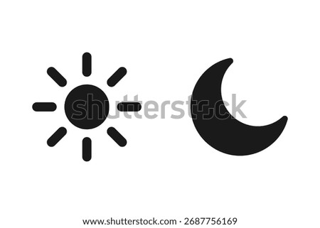 Sun and moon icon symbolizing day and night. Minimal flat vector design for light and dark mode, weather app, or UI theme switch.