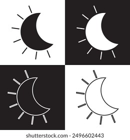 sun and moon icon vector day and night sign. Simple black and white symbol illustration. EPS 10