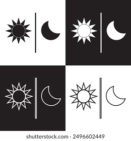 sun and moon icon vector day and night sign. Simple black and white symbol illustration. EPS 10