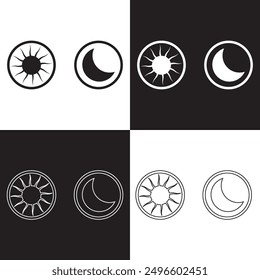 sun and moon icon vector day and night sign. Simple black and white symbol illustration. EPS 10