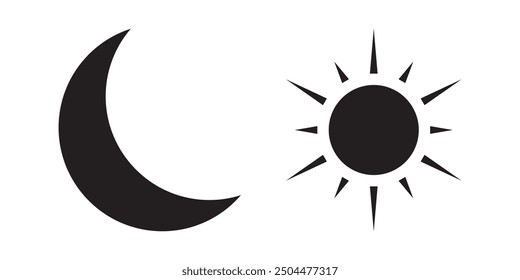 Sun and moon icon vector day and night icon set. dark and light mode icons , Screen brightness and contrast level signs and symbols for app user interface and web elements. Vector illustration.