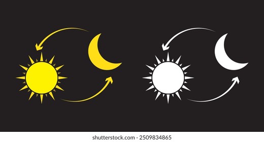 Sun and moon icon vector day and night icon set. dark and light mode icons , Screen brightness and contrast level signs and symbols for app user interface and web elements. EPS 10.