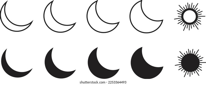 Sun and moon  Icon Vector illustration on white background. Sun and moon Icon Flat design style, Flat symbol Vector illustration. vector icon for apps, websites, and logos, templates.

