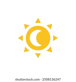 Sun and moon icon, yellow, simple. Simple sun and moon icon in yellow on a white background. Perfect for your design projects.