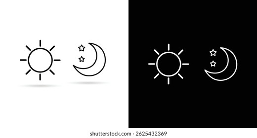 Ícones Sol e Lua. Ilustração de Dia e Noite.