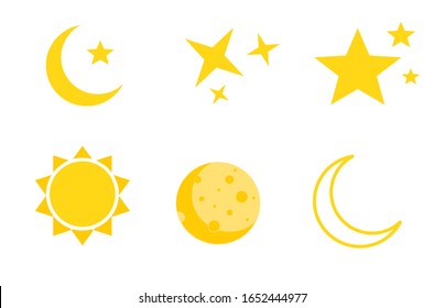 sun and moon icons, mono vector symbols perfec for clip art astronomy