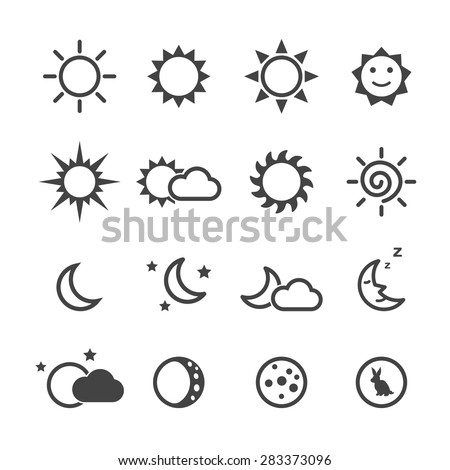 sun and moon icons, mono vector symbols