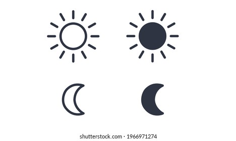 Sun and Moon Icons. Vector isolated flat simple illustration of a sun and a moon. Icon set