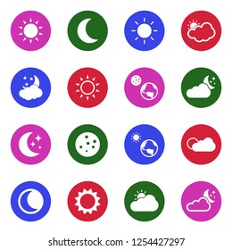 Sun And Moon Icons. White Flat Design In Circle. Vector Illustration. 