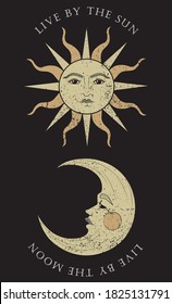 Sun and Moon Illustration with Slogan - Vector