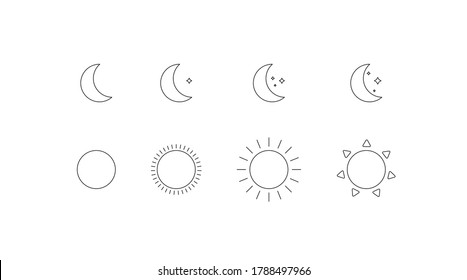 Sonnen- und Mondmarkensymbole einzeln. Nacht und Tag Konzeptgrafik im Vektorflachstil.