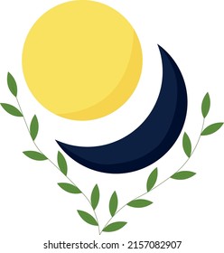 Sun, moon and leaves vector illustration logo. minimal style