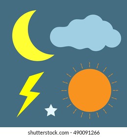 Sun moon lightning cloud icon