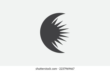 Sun and moon line art clipart. Outline sun logo, moon tattoo.
