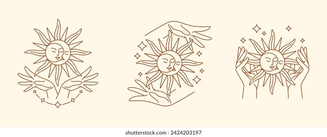 sun and moon line art illustration vector