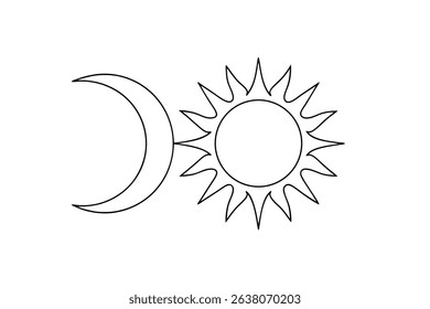 Sun and moon line drawing celestial symbols