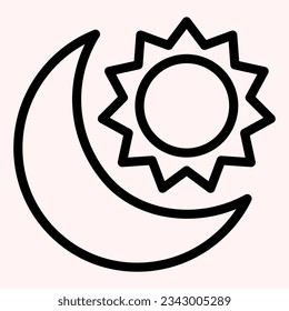 Icono de línea de sol y luna. Día y noche. Concepto de diseño de vectores astronómicos, pictograma de estilo de contorno sobre uso blanco para y aplicación. Eps 10.