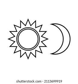 Sun and Moon line icon. Shining Sun and crescent Moon. Vector Illustration