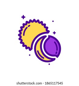 Sun and moon. Lineal color style .Space science astronomy icon symbol. Vector Illustration.
