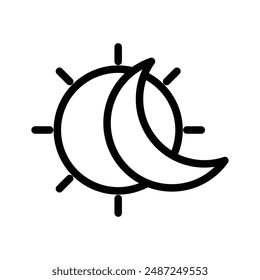 Sun and moon linear logo mark in black and white