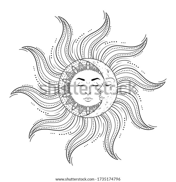 Sun Moon Man Woman Faces On Stock Vector (Royalty Free) 1735174796 ...